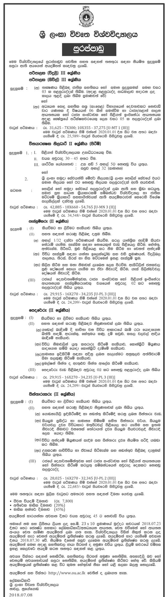 Supervisor, Marshal, Welder, Mason, Painter - Open University of Sri Lanka